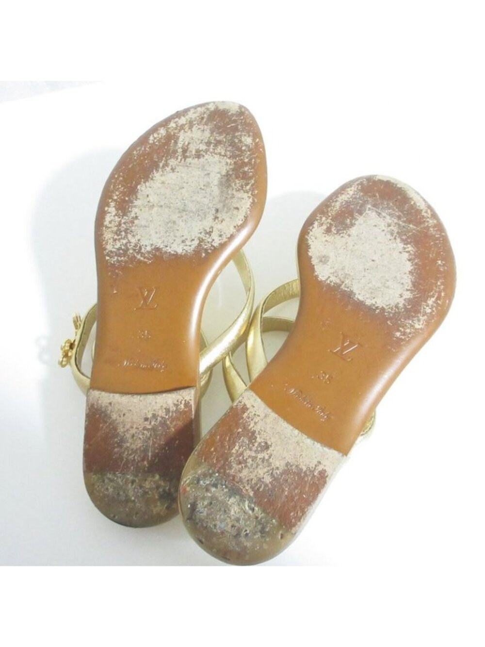 Louis Vuitton Monogram Flower Thong Sandals 35 Gold - Picture 7 of 12